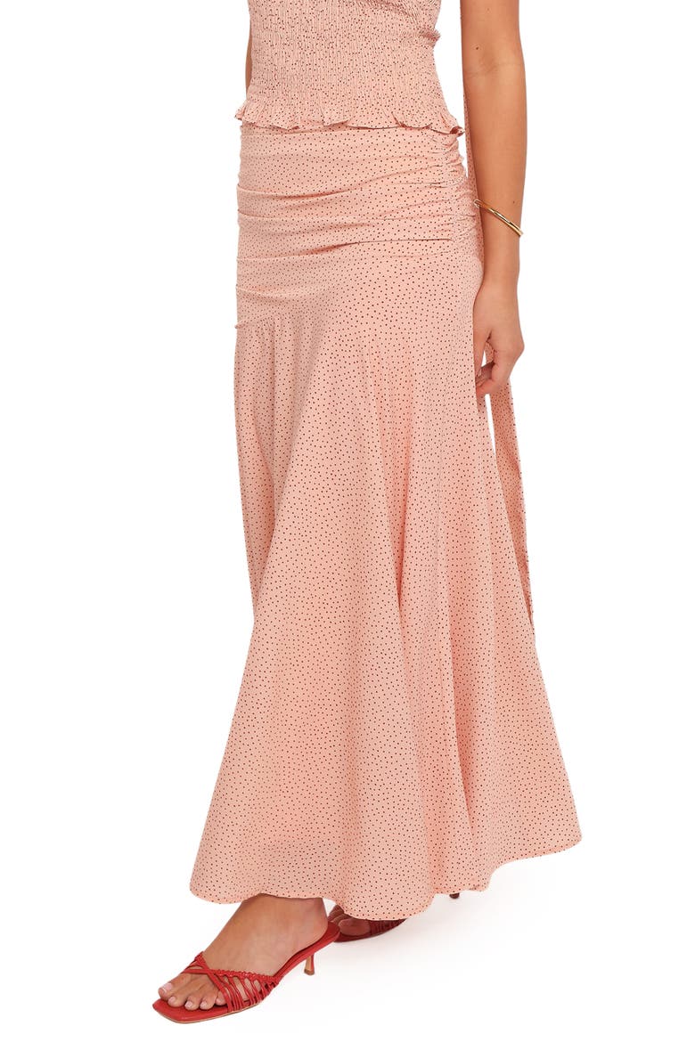 Lacy Polka Dot Ruched Maxi Skirt, Alternate, color, PEACH POLKA DOT