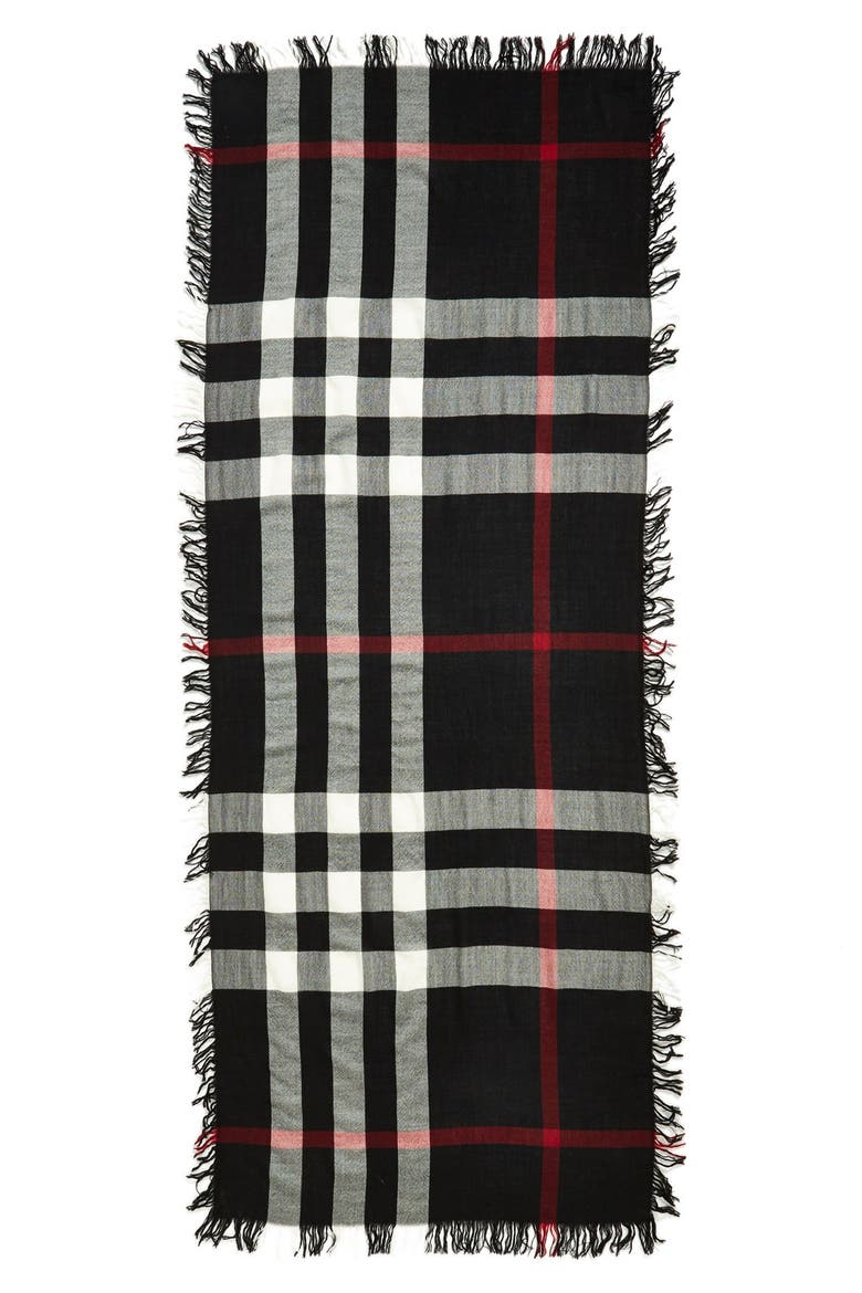 Check Merino Wool Scarf (Nordstrom Exclusive), Alternate, color, BLACK