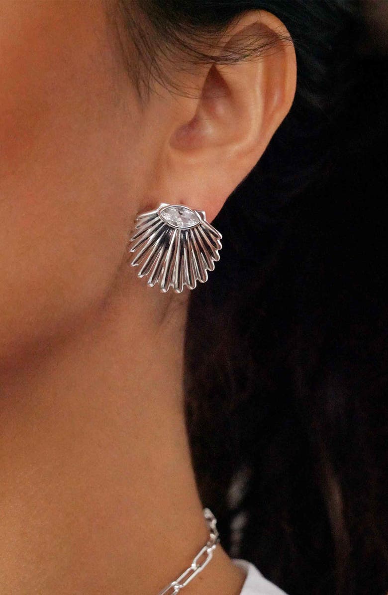 Ettika Santorini Shell Stud Earrings, Alternate, color, Silver