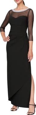 Alex Evenings Illusion Embellished Detail Jersey Gown