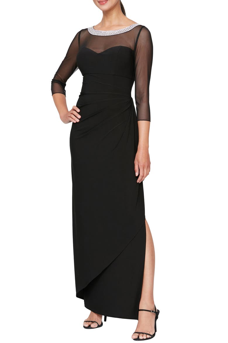 Illusion Embellished Detail Jersey Gown video