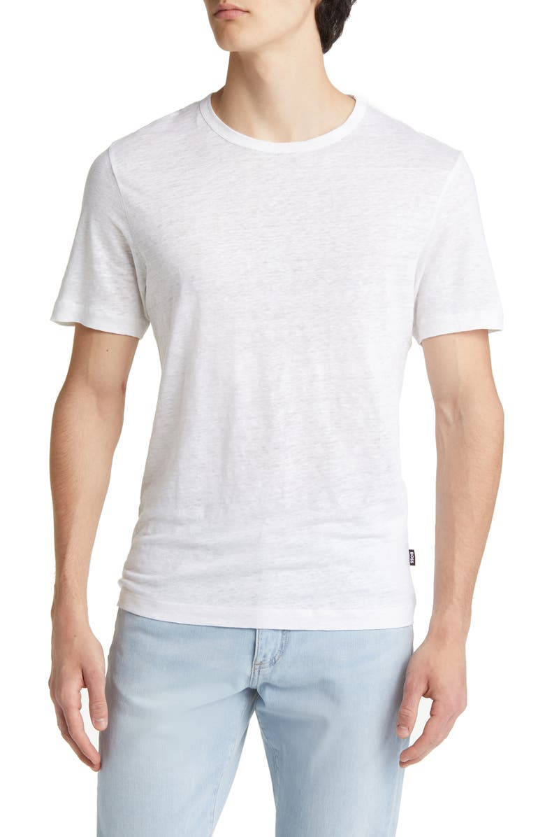 BOSS Tiburt Slub Linen T-Shirt, Main, color,