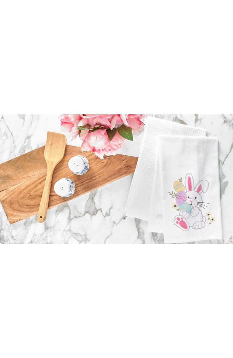 C&F Home Easter Bunny Rabbit Egg Hunt Embroidered Cotton Flour Sack Kitchen Dishtowel, Alternate, color, White