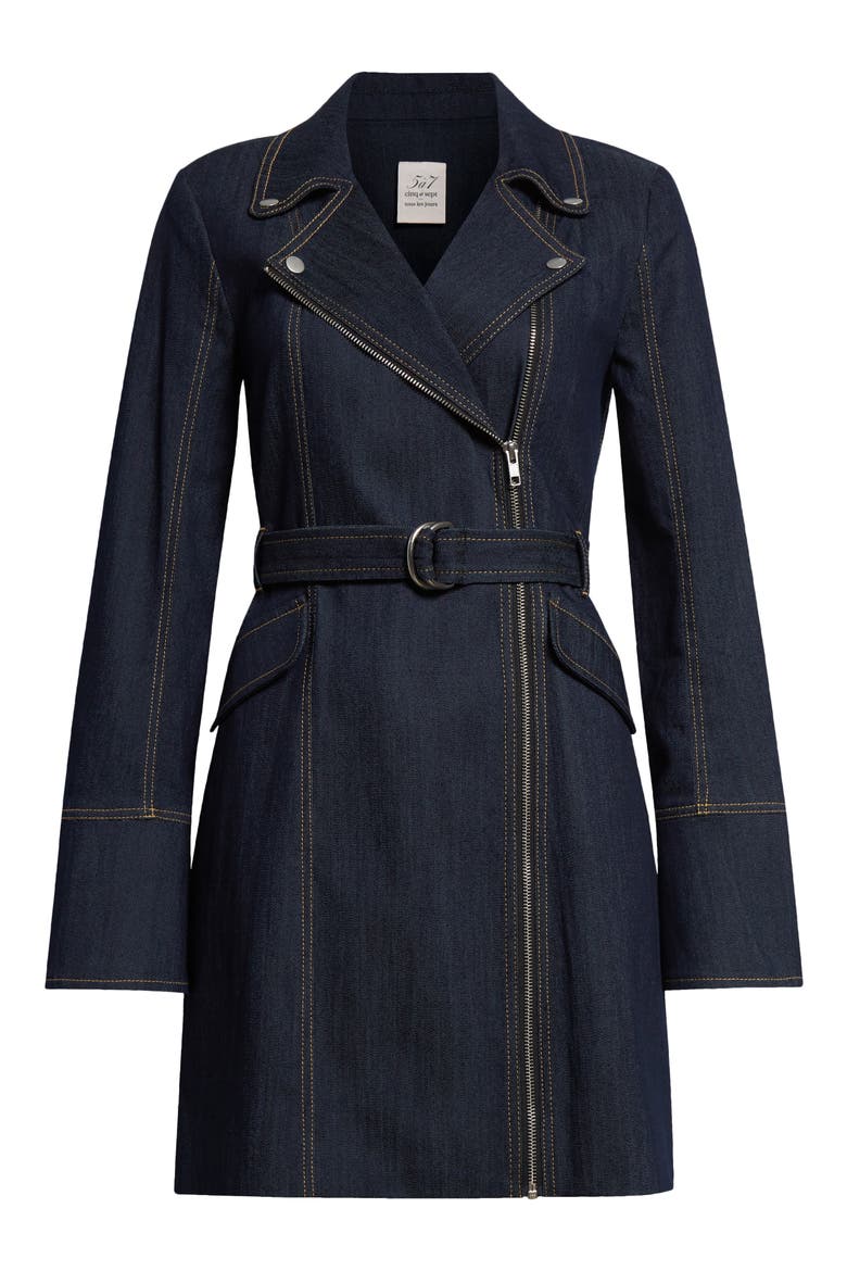 Evie Moto Long Sleeve Denim Minidress, Alternate, color, INDIGO