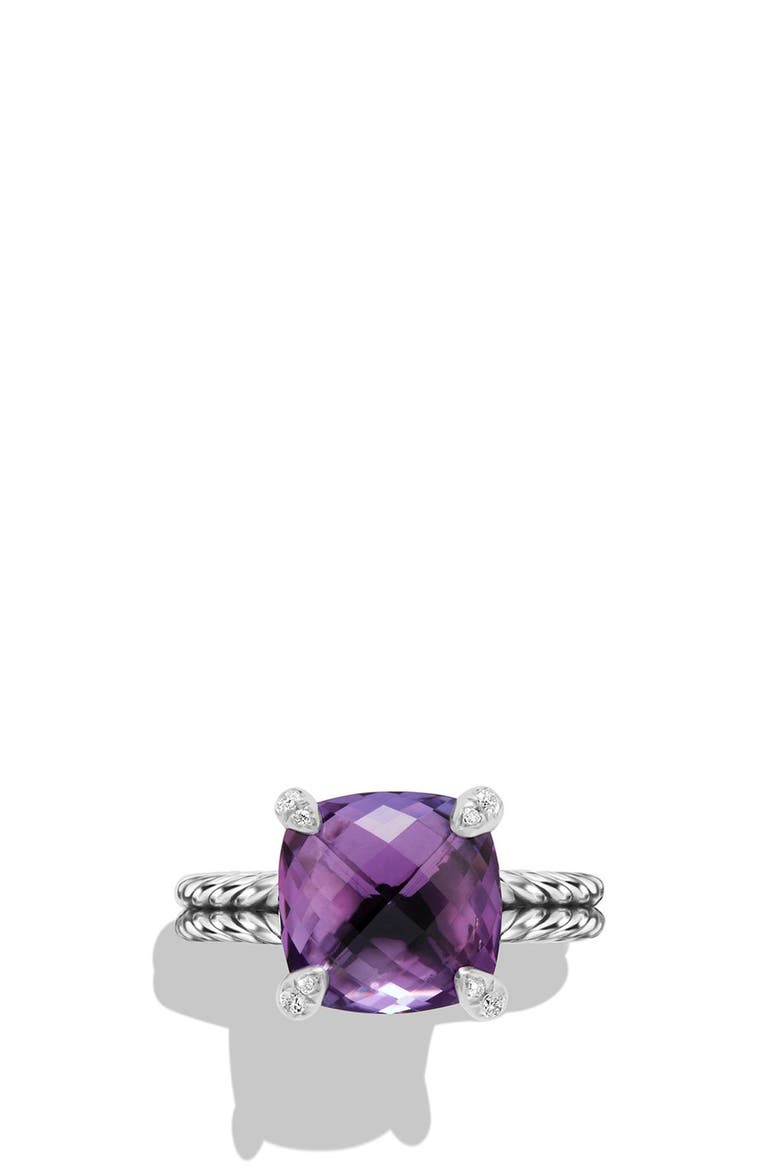 Châtelaine Ring with Semiprecious Stone & Diamonds, Alternate, color, SILVER/ AMETHYST