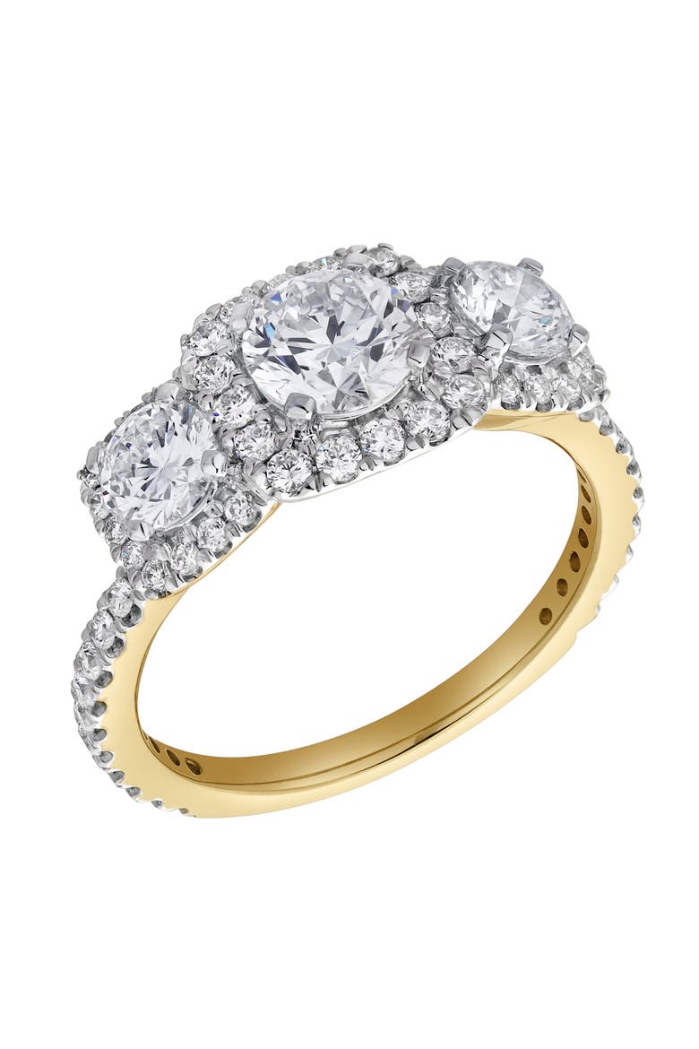 Regalia 14K Gold Round Cut Lab Grown Diamond Halo Trinity Ring - 2 ct, Alternate, color, 14K Yellow Gold