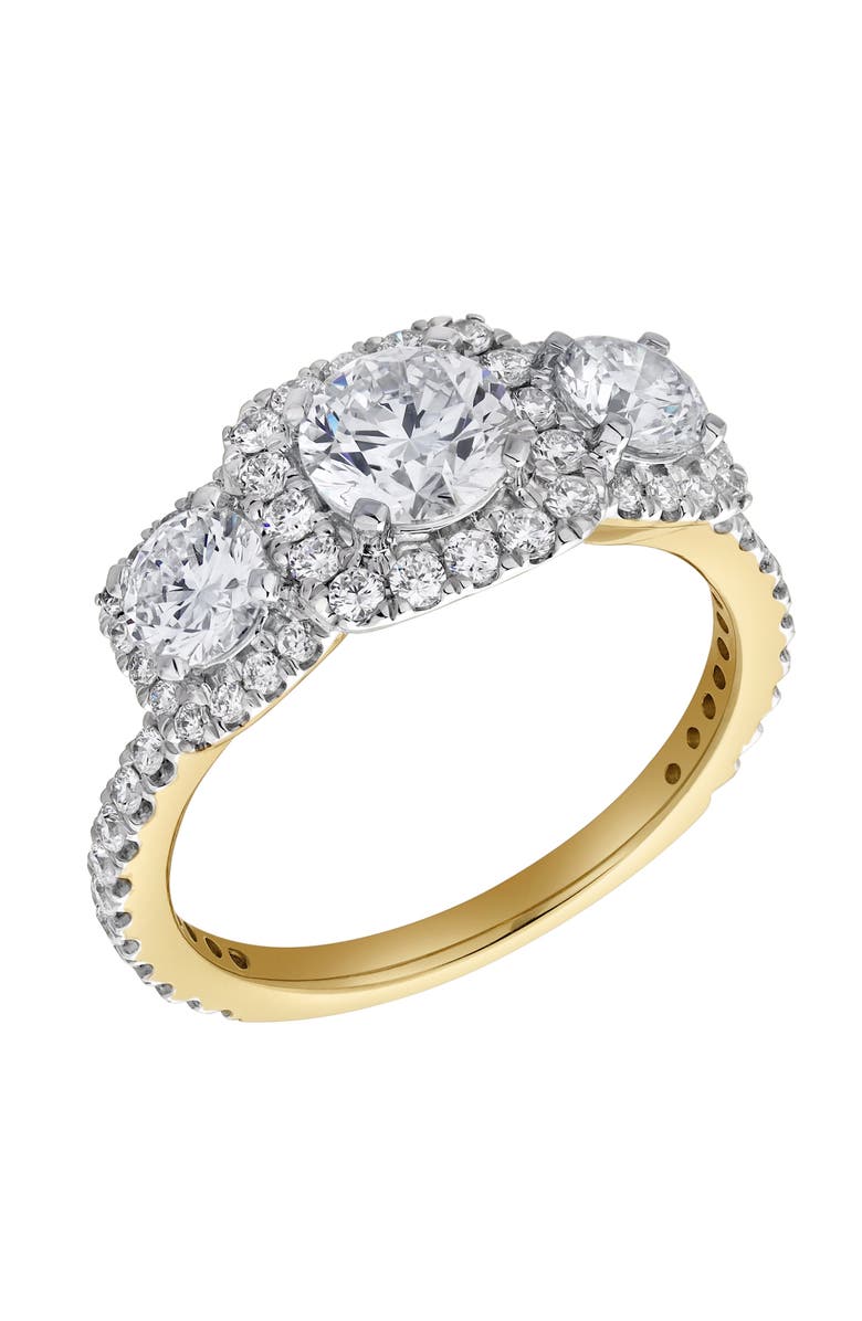 LuvMyJewelry Regalia 14K Gold Round Cut Lab Grown Diamond Halo Trinity Ring - 2 ct, Alternate, color, 14K Yellow Gold