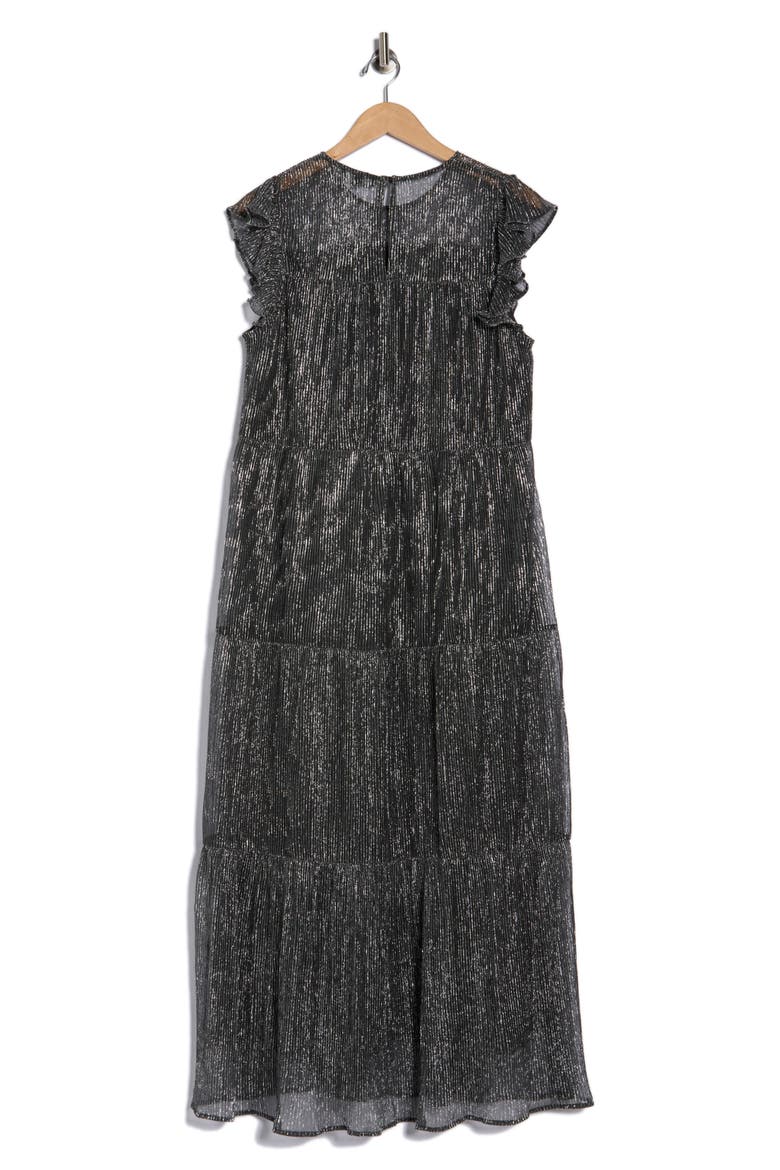 Tiered Pleated Maxi Dress, Alternate, color, BLACK