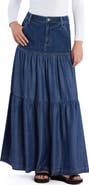 Wash Lab Denim Contrast Tiered Denim Maxi Skirt