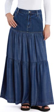 Wash Lab Denim Contrast Tiered Denim Maxi Skirt