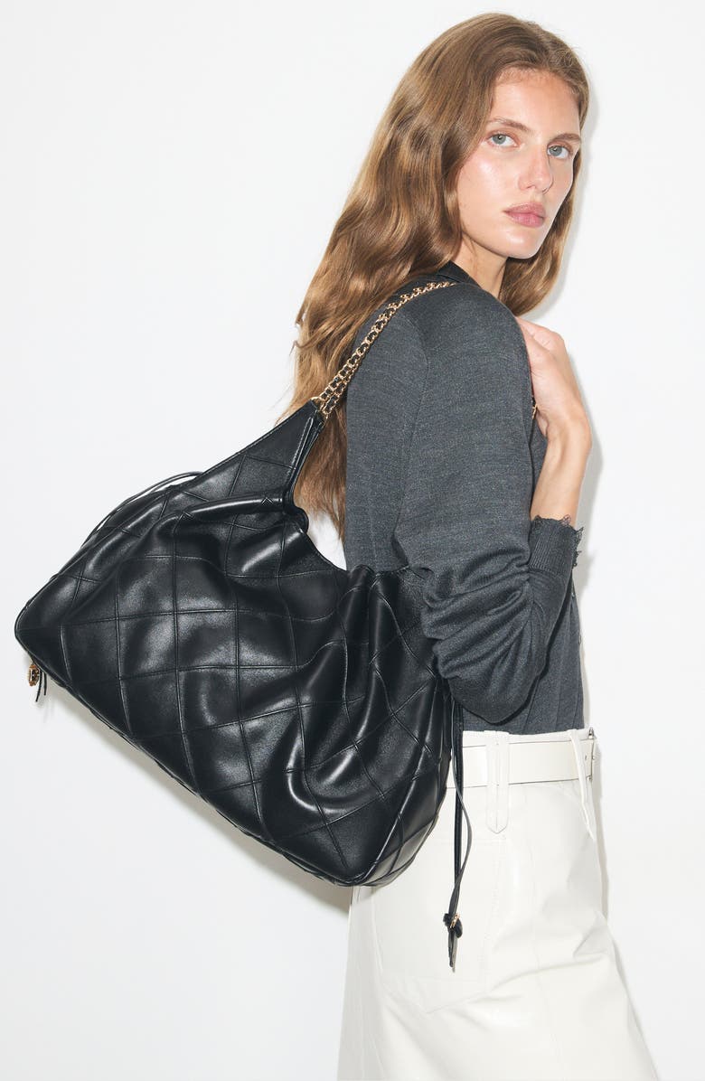 Tory Burch Large Fleming Leather Tote, Alternate, color, Black