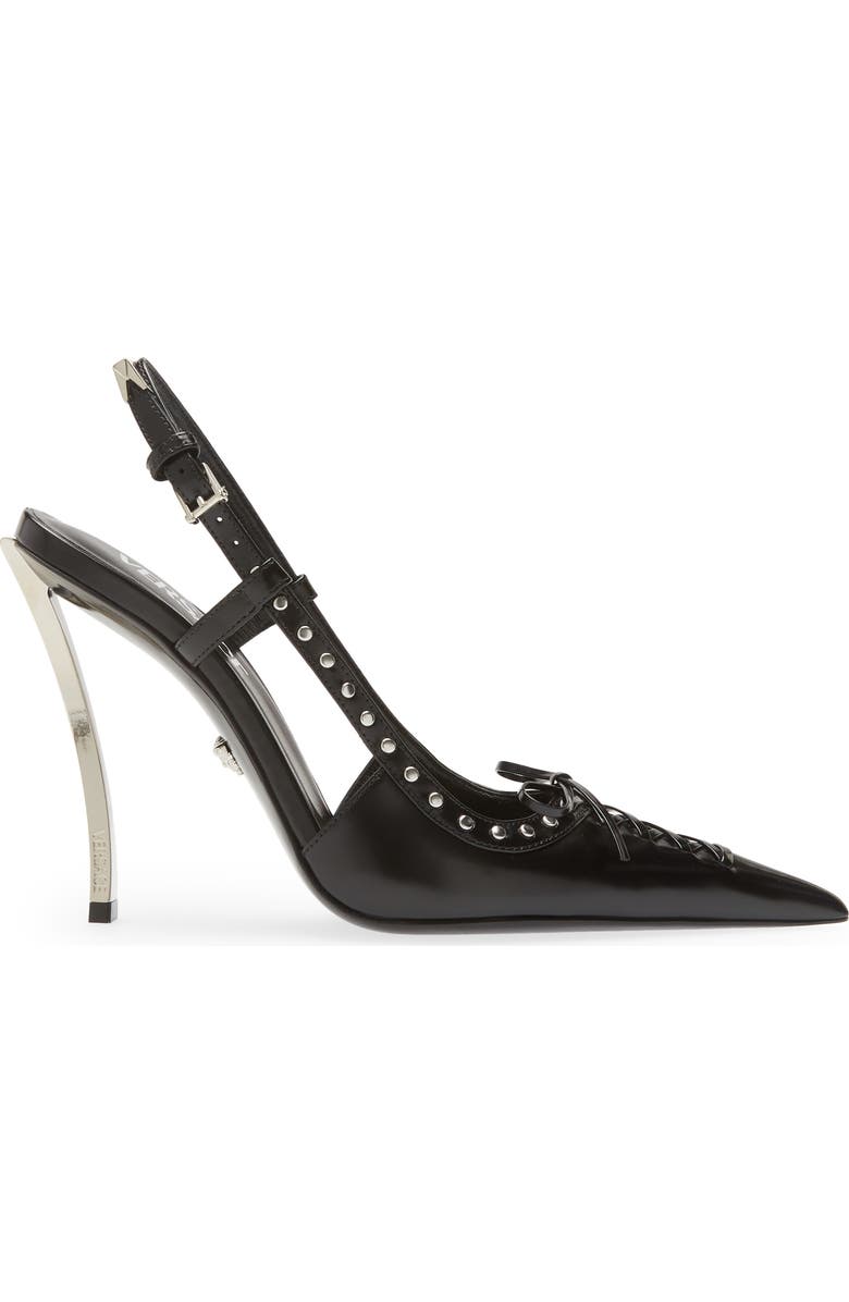 Versace Lace-Up Pointed Toe Slingback Pump, Alternate, color,