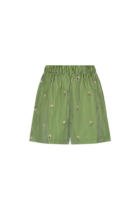 Embroidered Striped Cotton Short