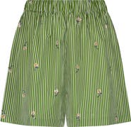 Lela Rose Embroidered Striped Cotton Short