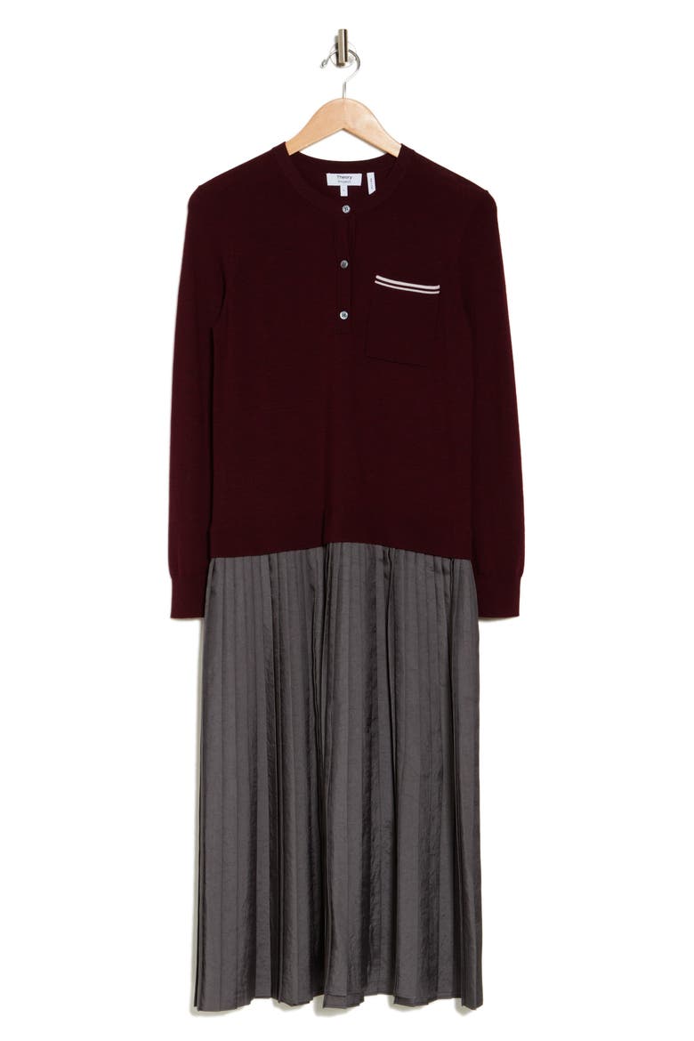 Long Sleeve Knit Combo Dress, Alternate, color, SANGRIA/ NEW OATMEAL/ GREY