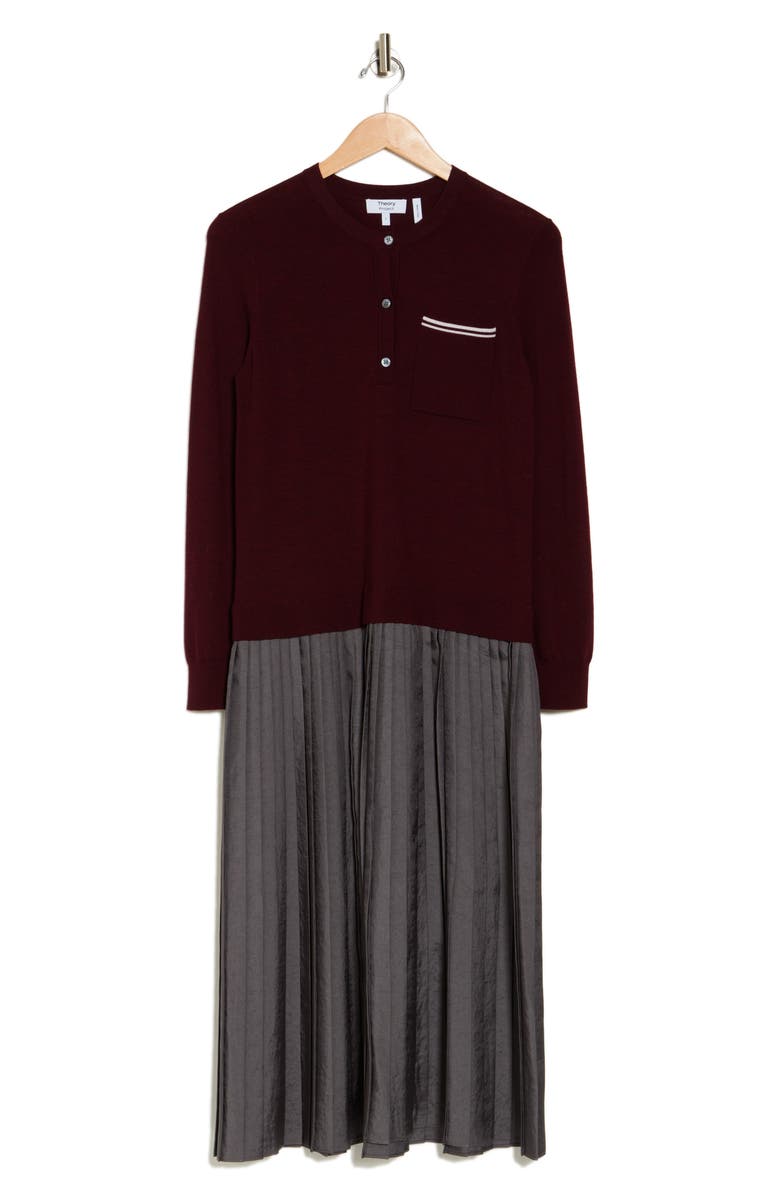 Theory Long Sleeve Knit Combo Dress, Alternate, color, Sangria/ New Oatmeal/ Grey