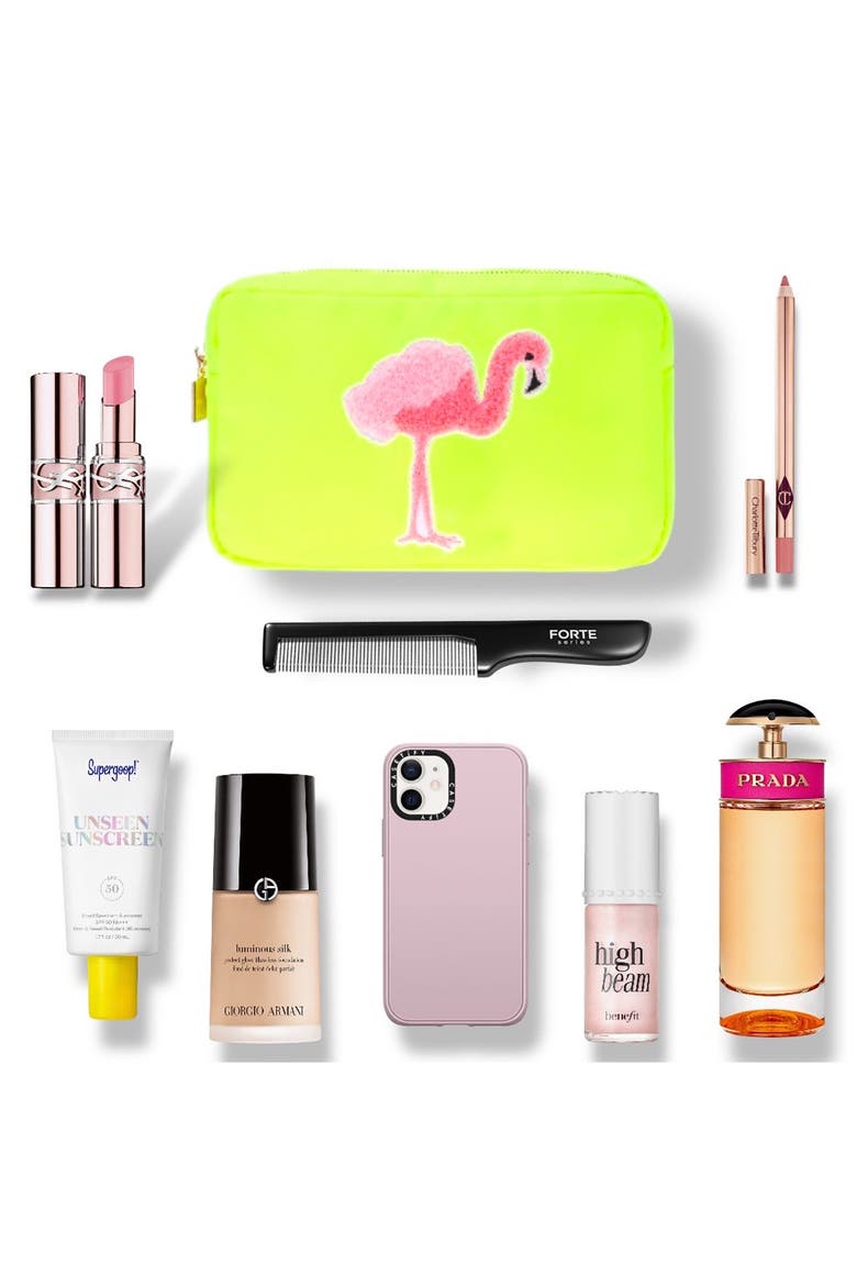 Medium Flamingo Cosmetic Bag, Alternate, color, NEON YELLOW