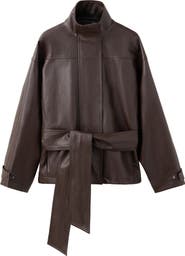 MANGO Oversize Belted Faux Leather Jacket