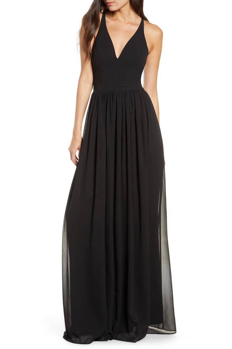 Everlasting Beauty Lace Back Chiffon Gown, Main, color, BLACK