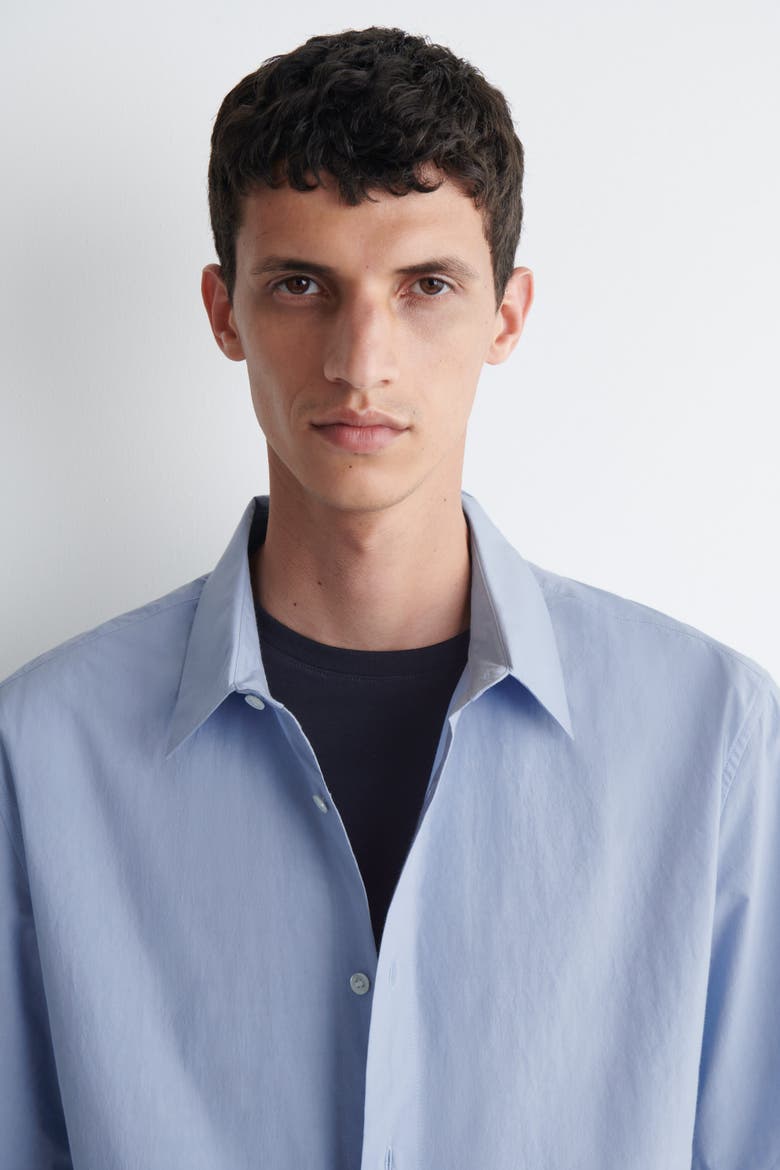 Relaxed Cotton Short-sleeved Shirt, Alternate, color, LIGHT BLUE