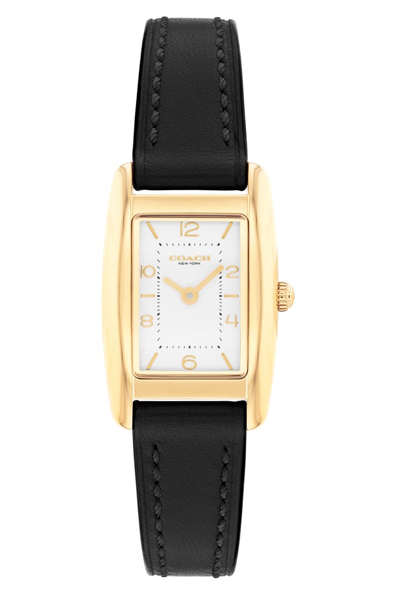 Saddle Rectangular Leather Strap Watch, 20mm x 30mm, Main, color, SILVER WHITE