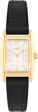COACH Saddle Rectangular Leather Strap Watch, 20mm x 30mm