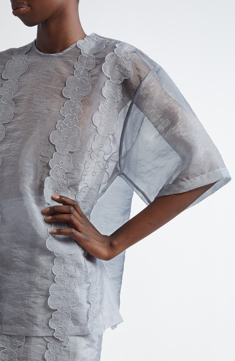Cecilie Bahnsen Asra Floral Appliqué Oversize Sheer Organza Top, Alternate, color, 