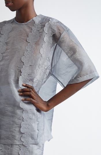 Cecilie Bahnsen Asra Floral Appliqué Oversize Sheer Organza