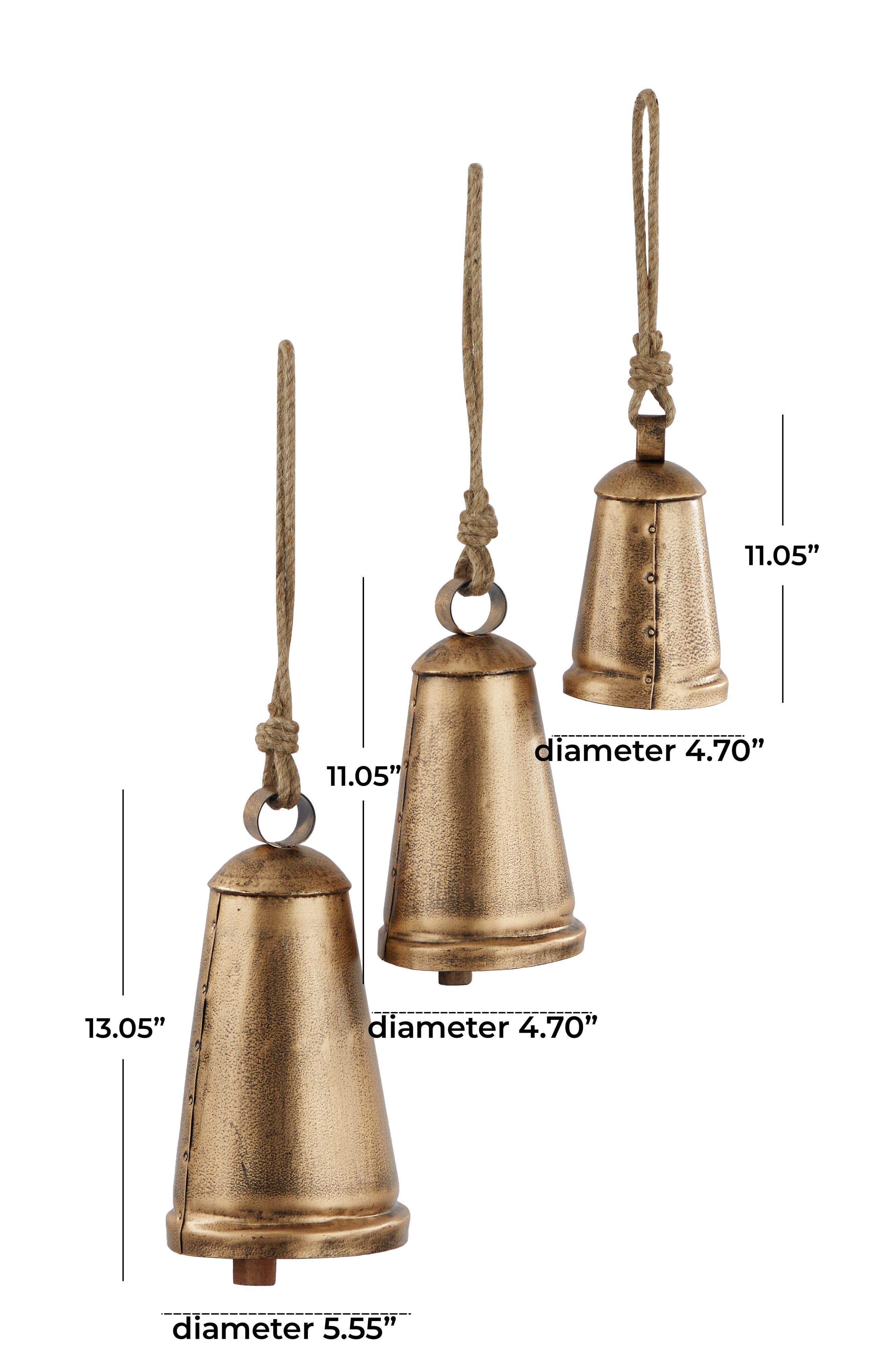 Vintage Bells Shabby Chic Set Of 3 Harmony Bells On Metal Stand Handmade Metal Christmas Decoration Cow Bells 13 10 7 Country Rustic Christmas Bells