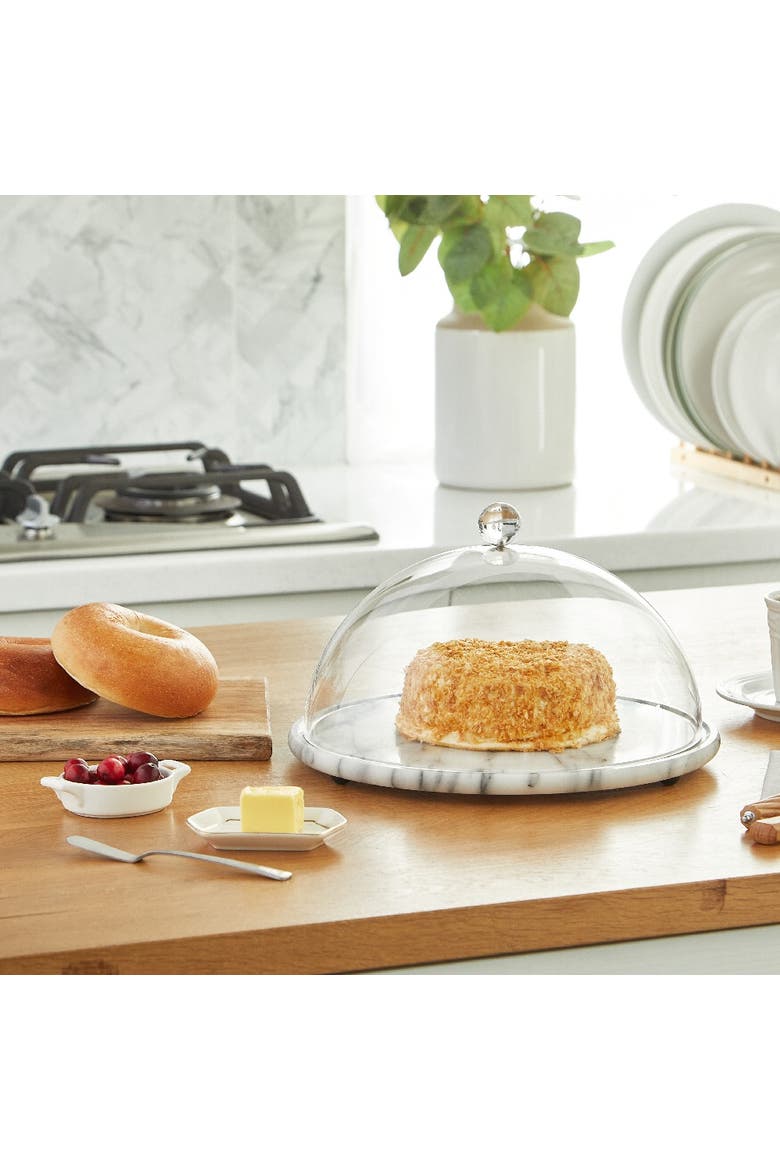 Artifacts Trading Company Marble Plate with Acrylic Dome, Alternate, color, White Matte
