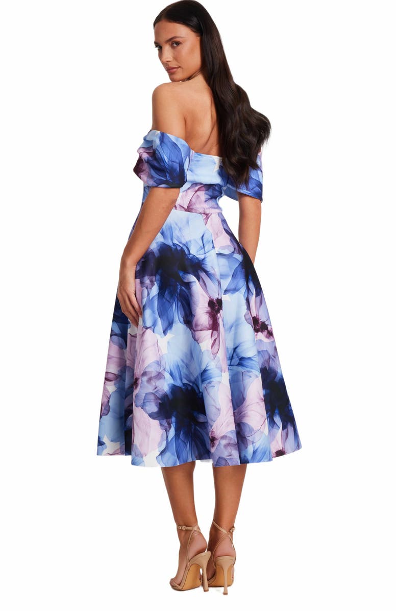 QUIZ Scuba Knit Floral Print Bardot Midi Skater Dress, Alternate, color, 