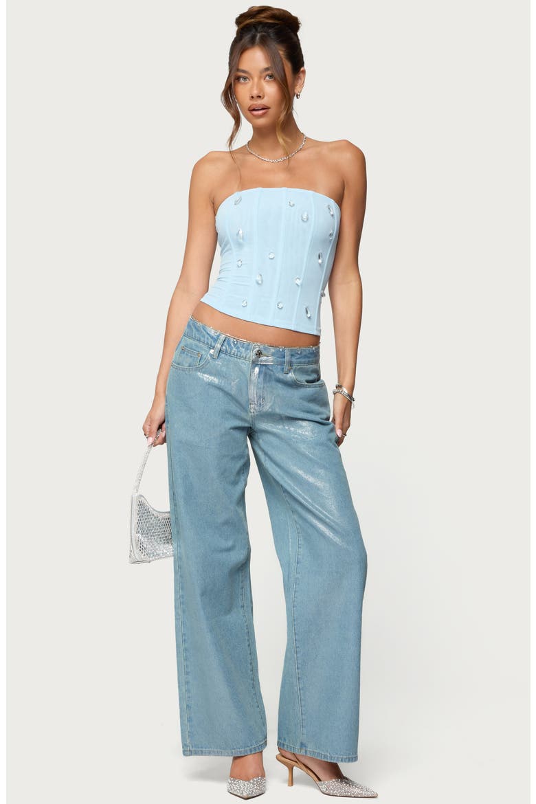 Lexah Crystal Embellished Mesh Corset Top, Alternate, color, LIGHT-BLUE