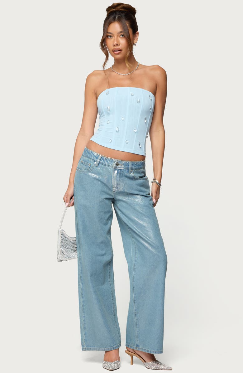 EDIKTED Lexah Crystal Embellished Mesh Corset Top, Alternate, color, 