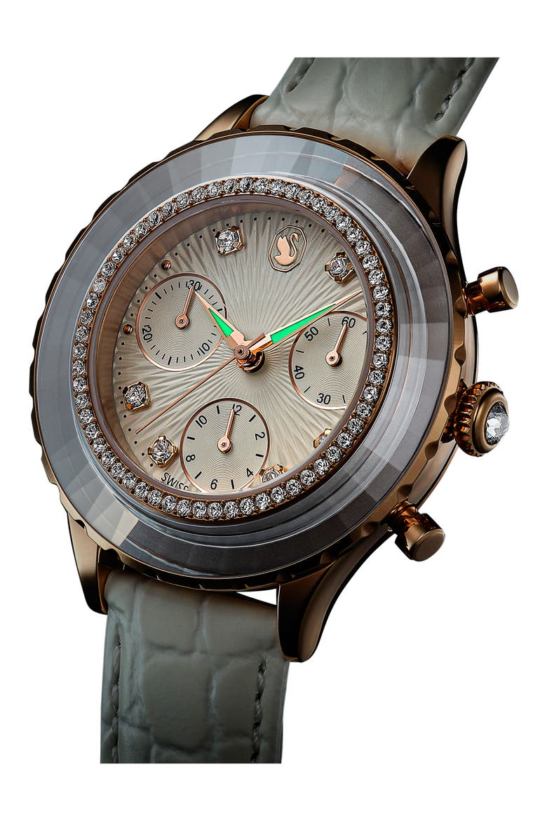 Octea Chronograph Leather Strap Watch, 37mm, Alternate, color, WHITE