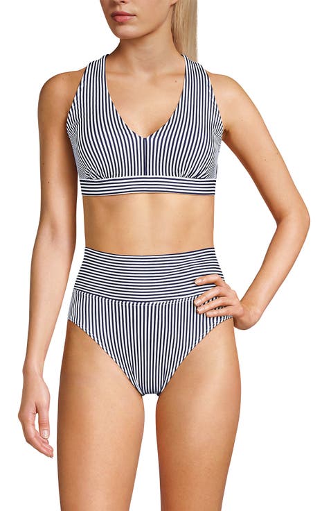 Chlorine Resistant V-neck Midkini Swimsuit Top and High Leg High Waisted Bottoms 2 Piece Set