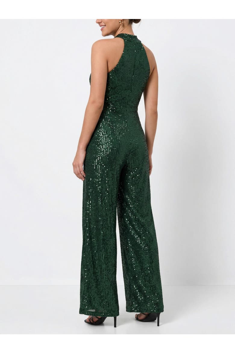 Goddess Sleeveless Sequin Jumpsuit, Alternate, color, Green Pasture