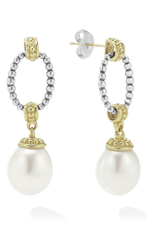 Luna Freshwater Pearl Drop Frontal Hoop Earrings