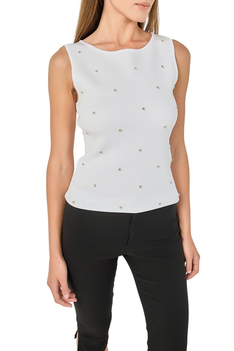 Jewel Embellish Sleeveless Top, Main, color, WHITE