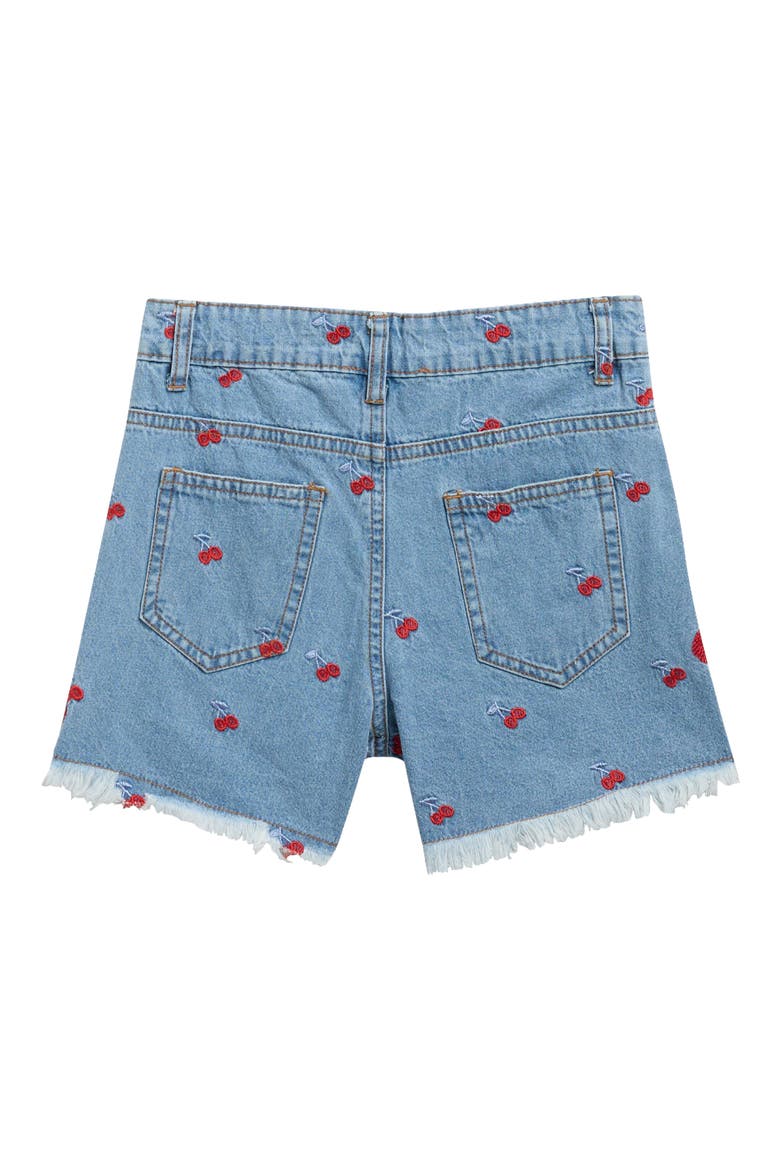 Kids' Cherry Embroidered Jean Shorts, Alternate, color, BLUE