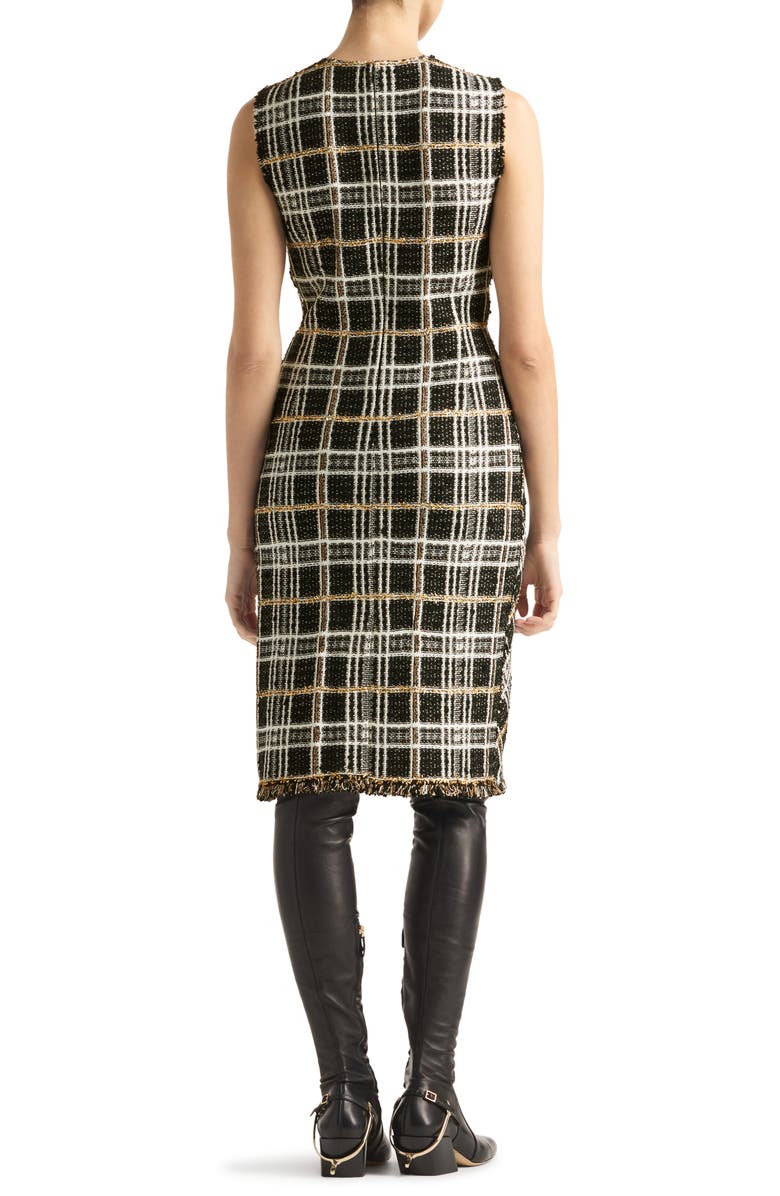 ST. JOHN Sparkle Plaid Tweed Knit Sheath Dress, Alternate, color, Black/ Ecru/ Gold Multi