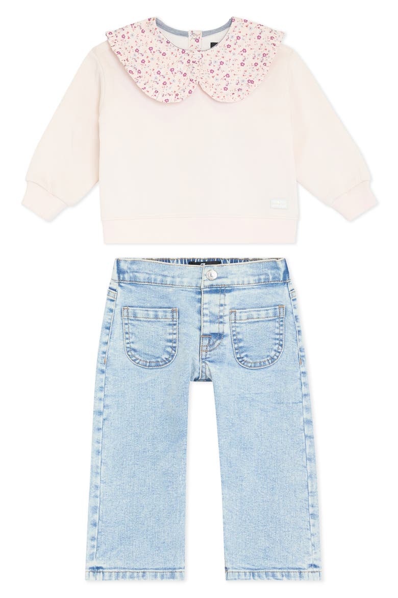 Kids' Peter Pan Collar Pullover & Wide Leg Pants Set, Main, color, BABY PINK