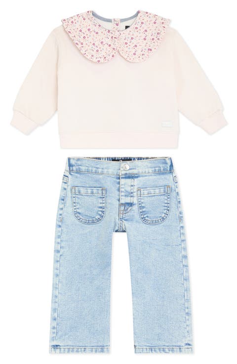 Kids' Peter Pan Collar Pullover & Wide Leg Pants Set