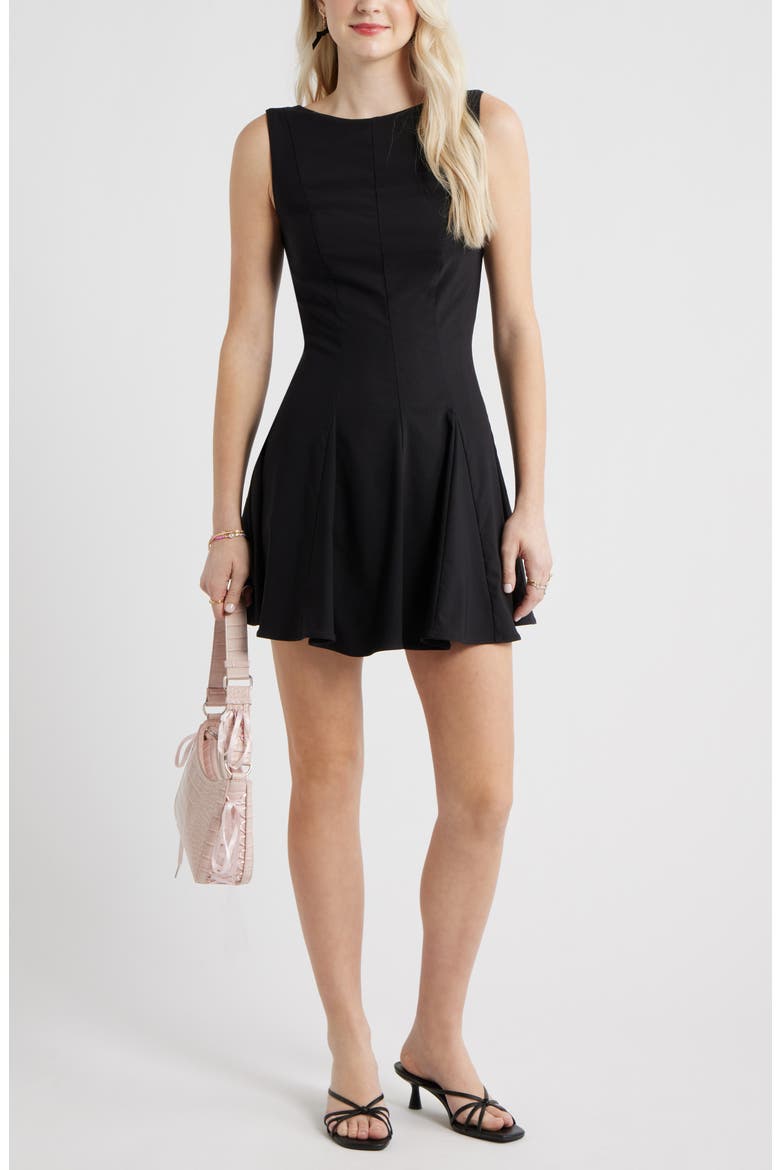 Bateau Neck Fit & Flare Minidress, Main, color, BLACK