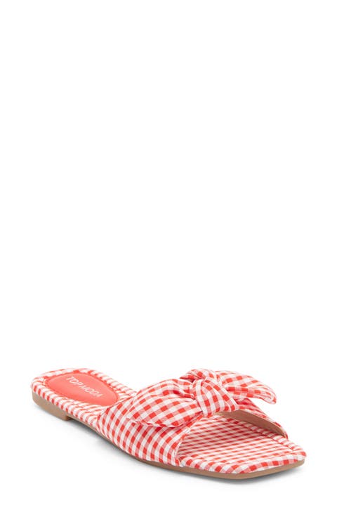Penny Gingham Bow Slide Sandal (Women)