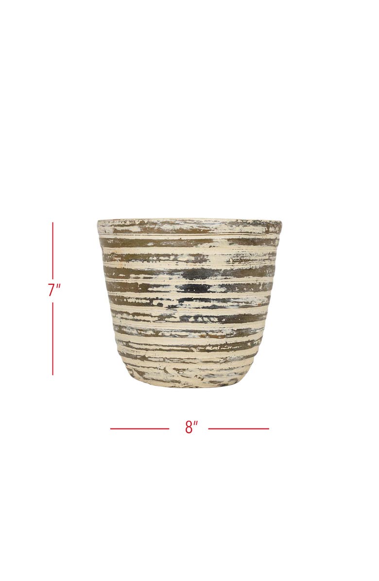 Foreside Home and Garden Distressed Ribbed Planter Cream Terracotta, Alternate, color, Brown