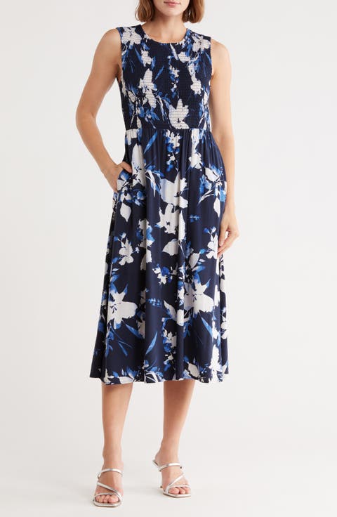 Floral Smocked Bodice Midi Dress