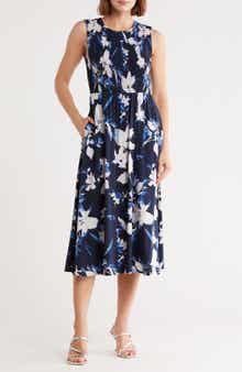 Calvin Klein Floral Smocked Bodice Midi Dress