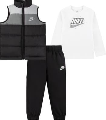 Kids' Colorblock Puffer Vest, Logo T-Shirt & Fleece Joggers Set