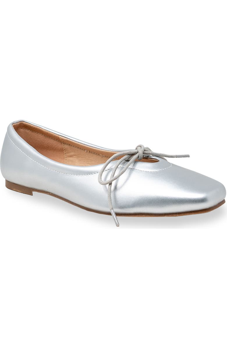 CHASE AND CHLOE Tie Ballerina Flat, Main, color, Silver Pu