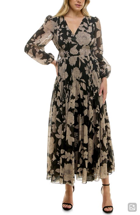 Metallic Floral Chiffon Midi Dress